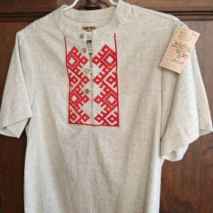 Льняная мужская рубашка с коротким рукавом